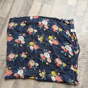 Angel Dear Large Navy Floral gauze material Swaddle Blanket 47x47 baby girl